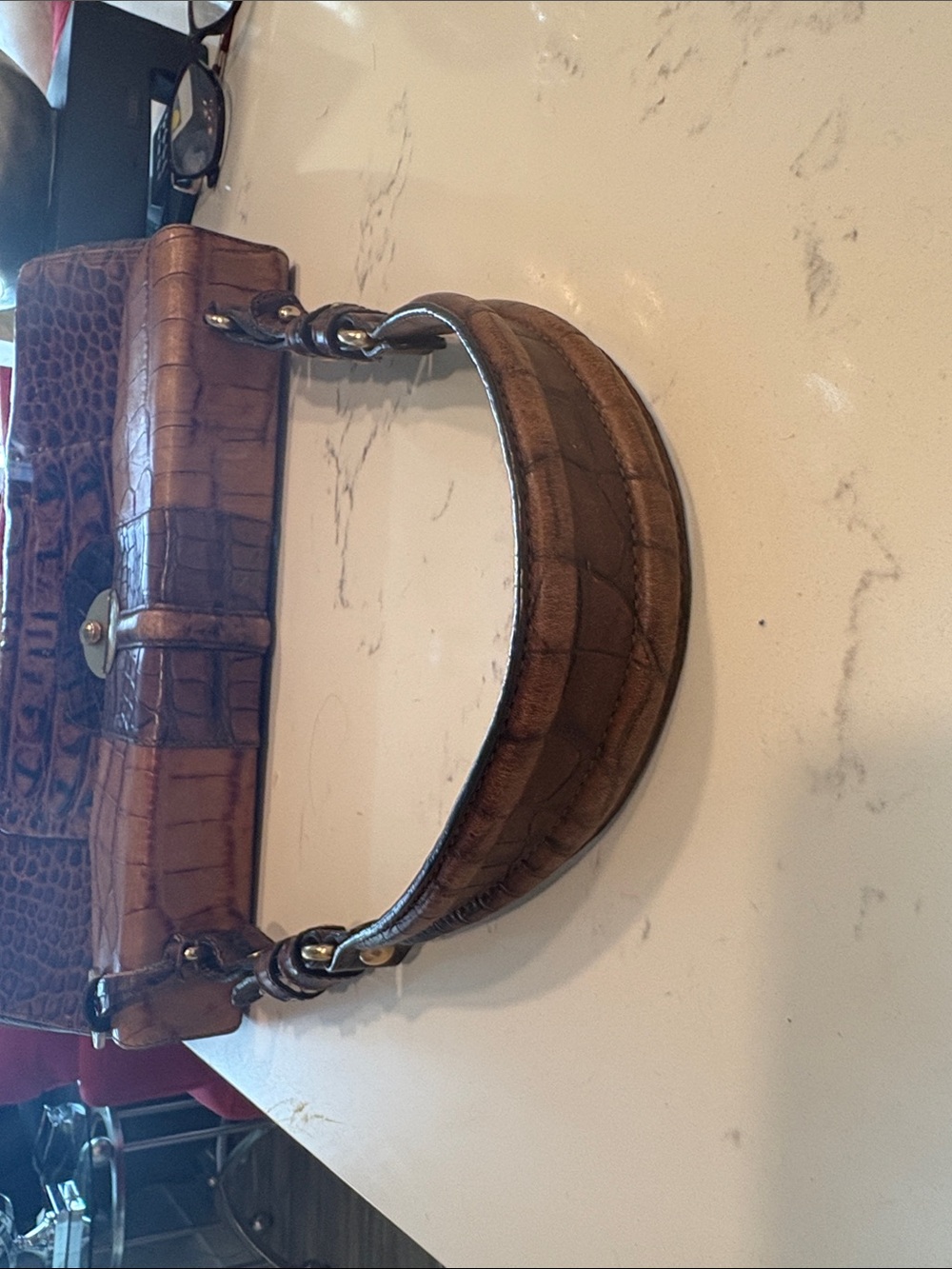 Brown Croc-Embossed Brahmin 25th edition Leather Women’s Shoulder Bag - Picture 6 of 7